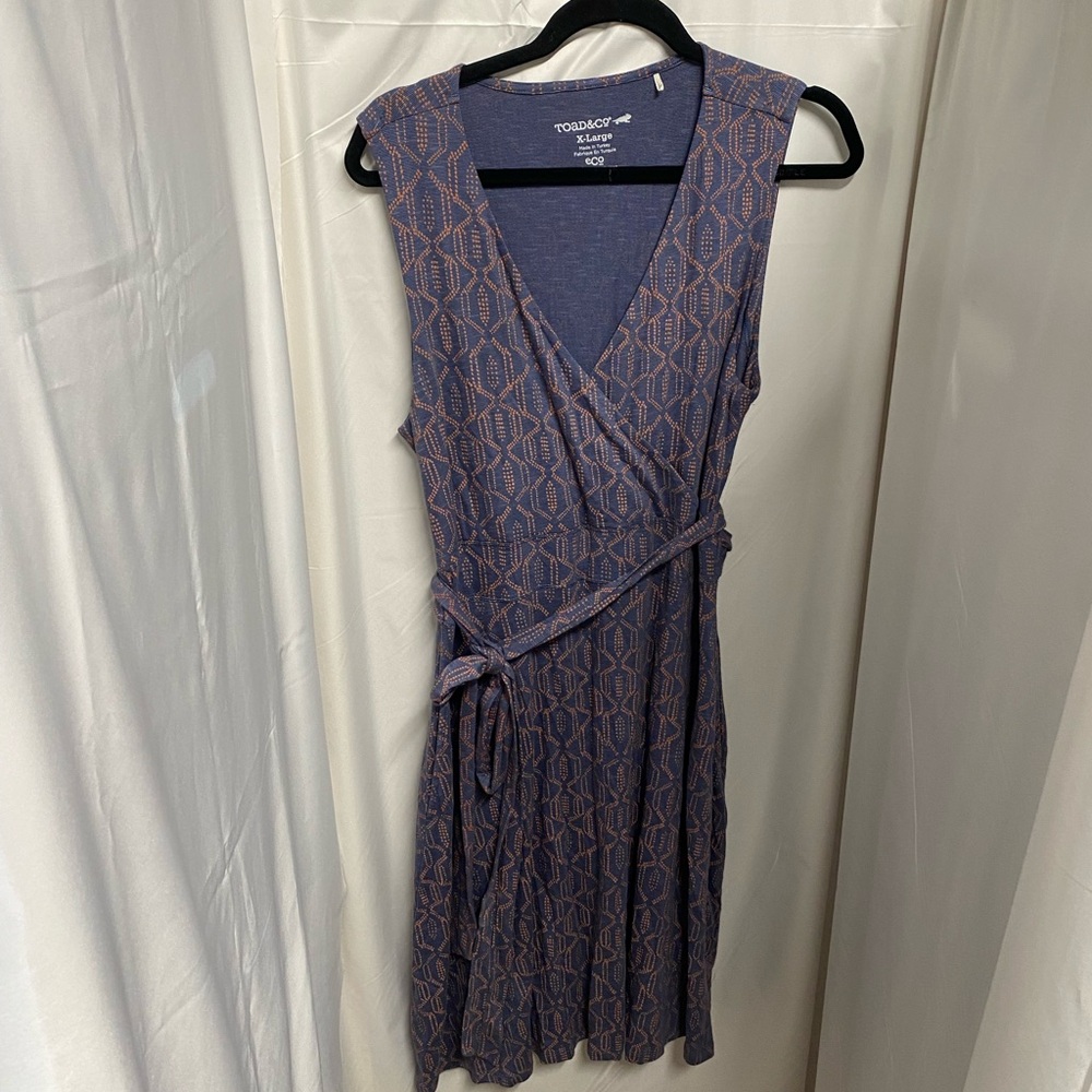 Toad & Co wrap sleeveless dress size XL blue and orange